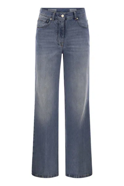 Peserico Stretch Cotton Denim Trousers In Blue