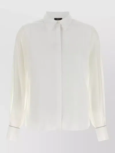 Peserico Stretch Cotton Shirt Tailored Collar Sheer Sleeves In White