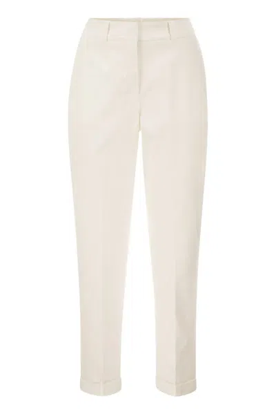 Peserico Stretch Cotton Tapered Trousers With Elasticated Waistband In Neutral