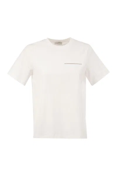 Peserico Stretch Cotton T-shirt With Punto Luce Chest Pocket Detail In White