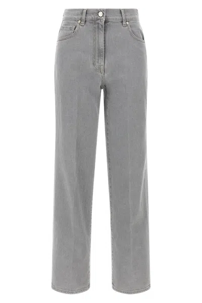 Peserico Stretch Denim Trousers With Back Patch Pocket In Gray