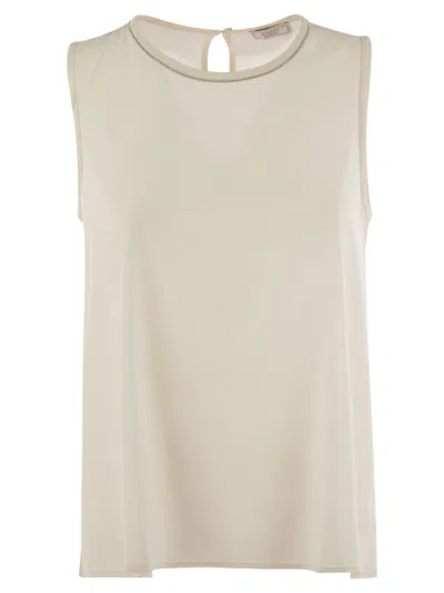 Peserico Stretch Silk Crepe De Chine Top In Neutral