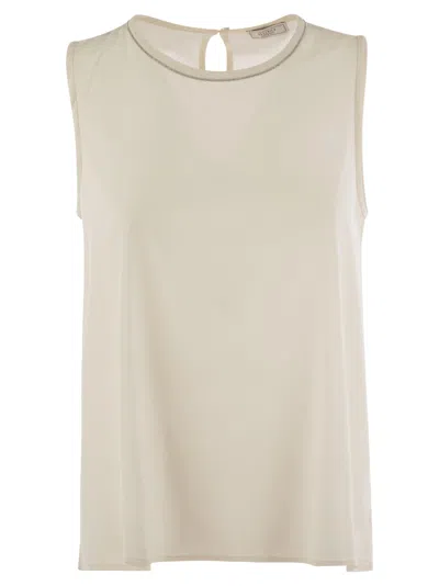 Peserico Stretch Silk Crepe De Chine Top In Pearl