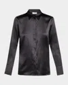 Peserico Stretch Silk Satin Button-front Shirt In Black