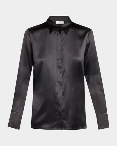 PESERICO STRETCH SILK SATIN BUTTON-FRONT SHIRT