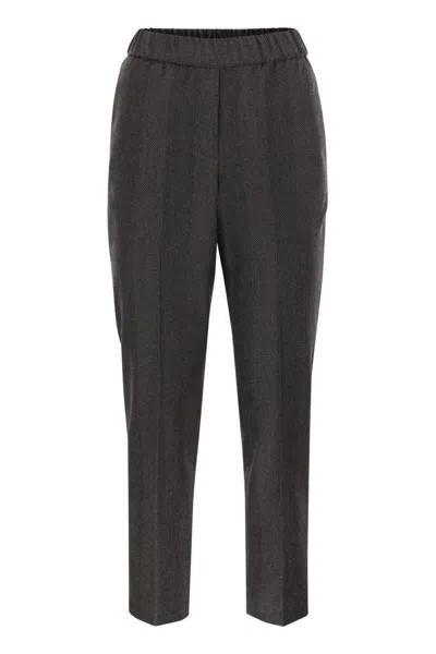 Peserico Virgin Wool And Cashmere Tapered Trousers With Elasticated Waistband In Black