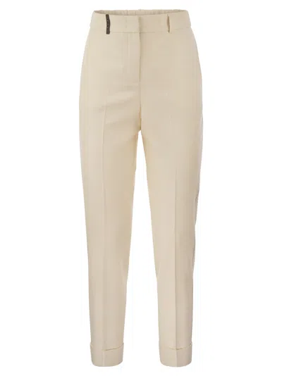 Peserico Stretch Cotton Gabardine Cigarette Trousers In Beige