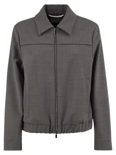 Peserico Stretch Wool Blend Bomber Jacket In Gray