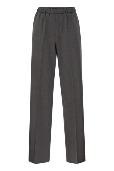 Peserico Stretch Wool Trousers With Elasticated Waistband In Brown
