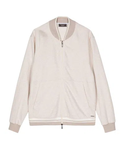 Peserico Stripe-detail Cotton Bomber Jacket In Neutral