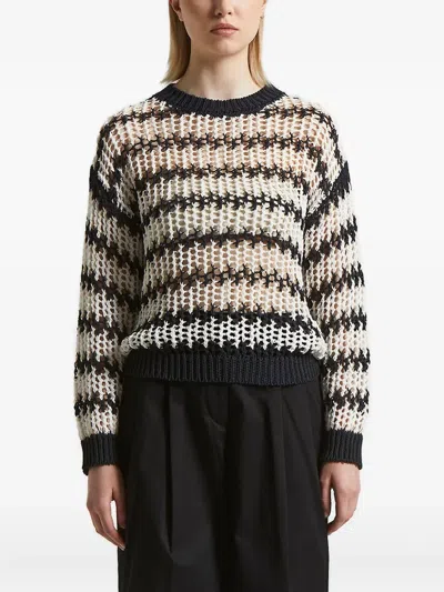 Peserico Stripe-pattern Open-knit Sweater In Multi