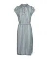 Peserico Waist Belted Cap Sleeves Striped Dress In Blue