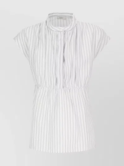 PESERICO STRIPED BUTTON DETAIL CAP SLEEVE BLOUSE