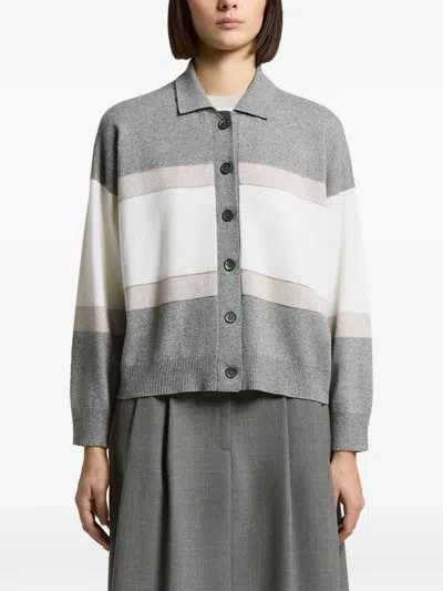 Peserico Striped Button-down Cardigan In Silver