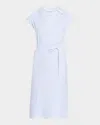 Peserico Striped Cap-sleeve Linen Midi Dress In Atmosphere Blue