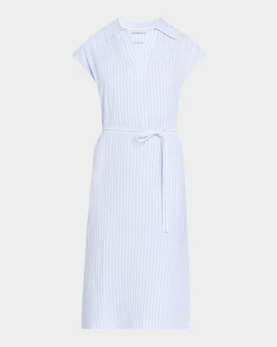 Peserico Striped Cap-sleeve Linen Midi Dress In Atmosphere Blue