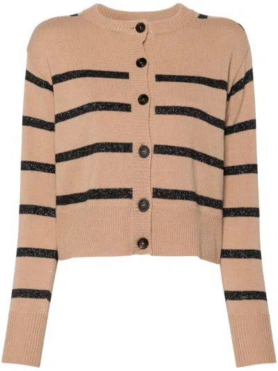 Peserico Striped Cardigan In Neutrals