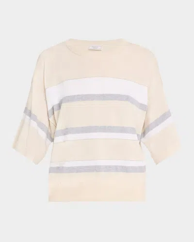 Peserico Striped Chain-trim Cotton Sweater In Quartz Sand