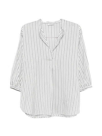 Peserico Striped Cotton Blouse In White