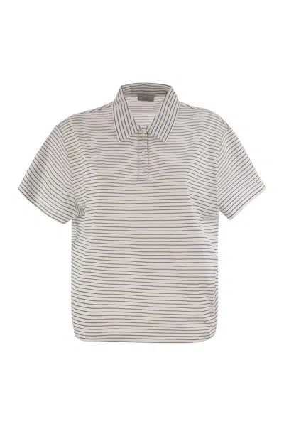 Peserico Striped Cotton Jersey Polo Shirt In Multicolor
