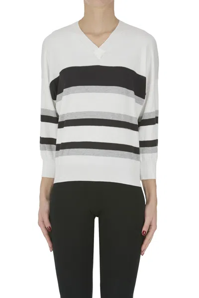 Peserico Striped Cotton Pullover In Gray