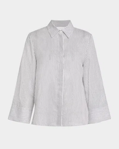 Peserico Striped Cotton-silk Shirt In Space Blue
