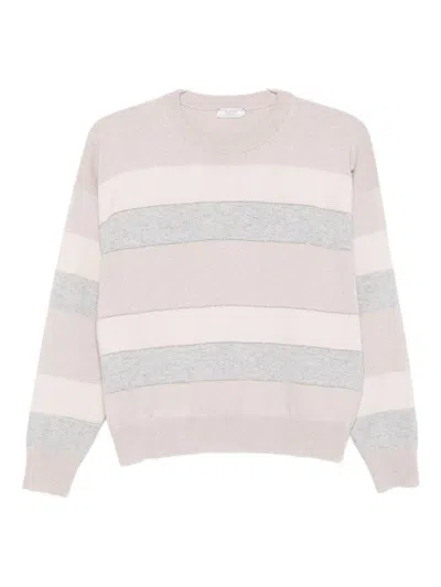 Peserico Striped Crew Neck Sweater In Gray