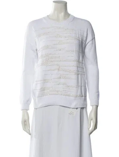 Pre-owned Peserico Striped Crew Neck Sweater In White