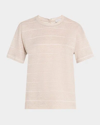 Peserico Striped Crewneck Cotton-linen Shirt In Alabaster