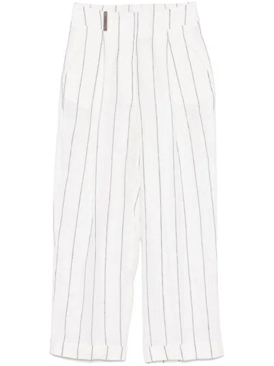 Peserico Striped Cropped Pants In Blue