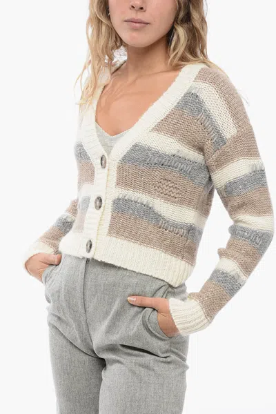 Peserico Striped Distressed Cardigan With Sequines In Multi