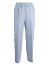 Peserico Relaxed Fit Linen Trousers With Subtle Striped Pattern In Blue