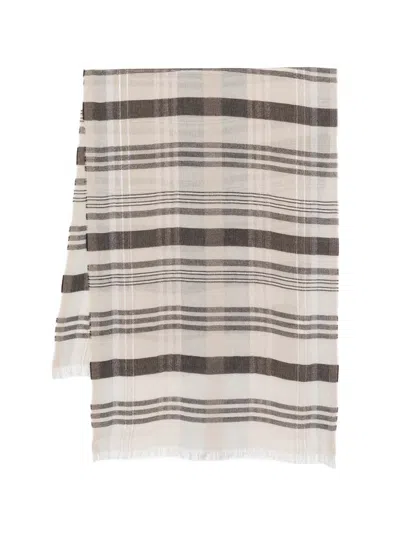 Peserico Striped Fringed Scarf In Brown