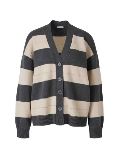 Peserico Striped Glitter-detail Cardigan In Gray