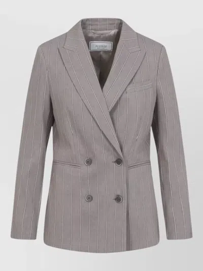 Peserico Striped Jacket Notch Lapel Buttoned Cuffs Pockets In Gray