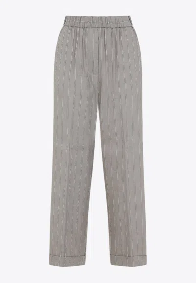 Peserico Striped Linen Pants In Gray