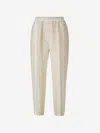 Peserico Striped Linen Pants In Havana Brown