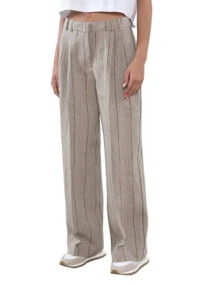 Peserico Striped Linen Pleated Trousers In Beige Stripe In Multi