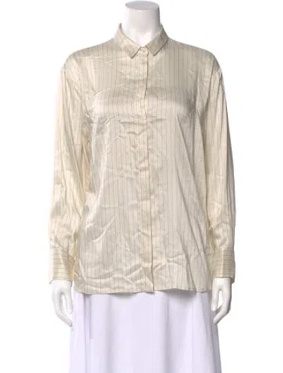 Pre-owned Peserico Striped Long Sleeve Blouse In Neutral