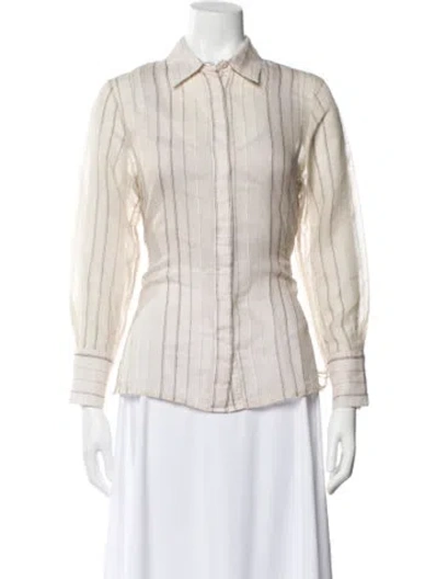 Pre-owned Peserico Striped Long Sleeve Blouse In Neutral