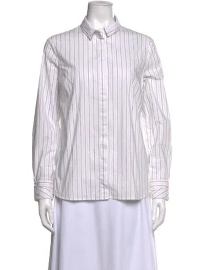 Pre-owned Peserico Striped Long Sleeve Blouse In White