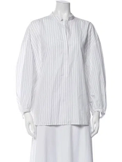 Pre-owned Peserico Striped Long Sleeve Blouse In White