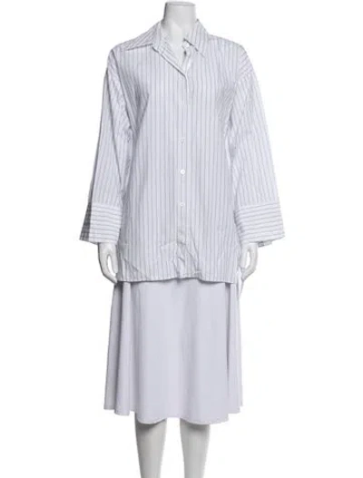Pre-owned Peserico Striped Long Sleeve Blouse In White