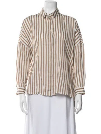 Pre-owned Peserico Striped Long Sleeve Button-up Top In Neutrals