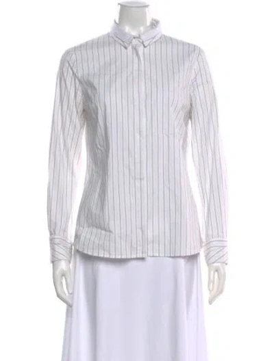 Pre-owned Peserico Striped Long Sleeve Button-up Top In White