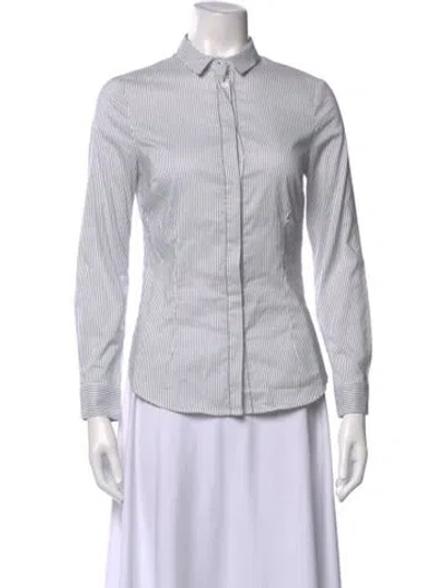 Pre-owned Peserico Striped Long Sleeve Button-up Top In White