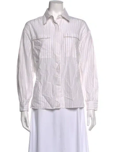 Pre-owned Peserico Striped Long Sleeve Button-up Top In White