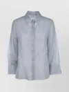 Peserico Striped Three-quarter-sleeve Shirt In Blue