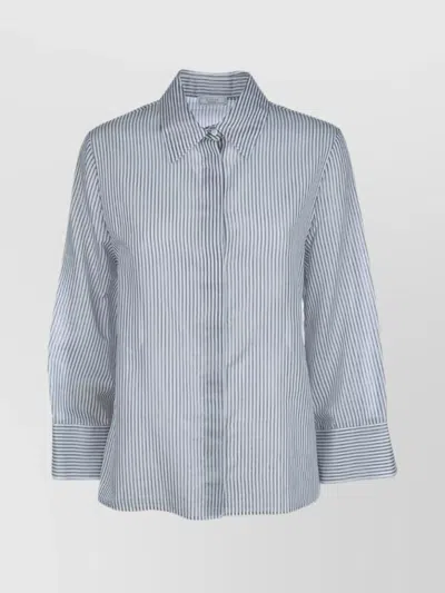 Peserico Striped Long Sleeves Tops In Blue