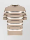 Peserico Striped Pattern Cotton Linen T-shirt In Brown